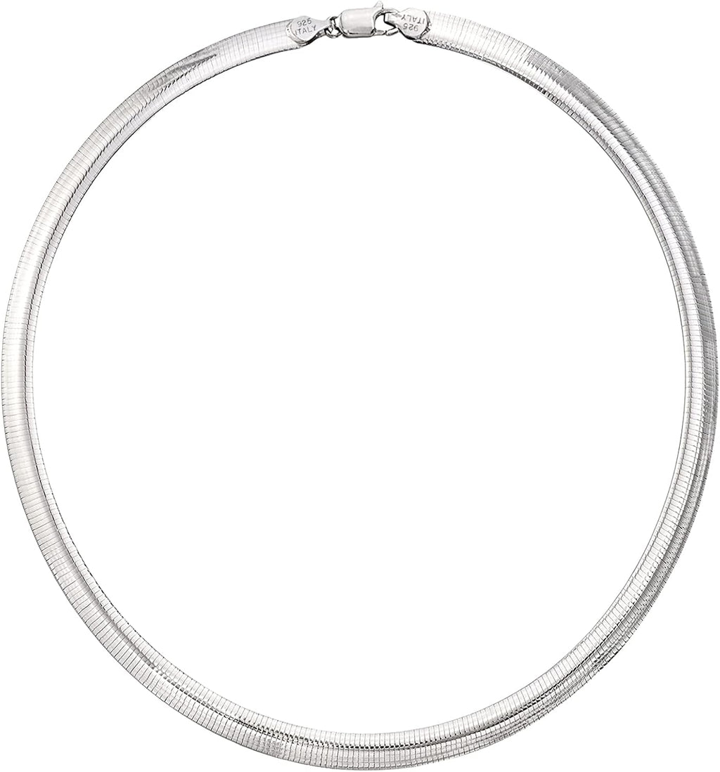 Savlano 925 Sterling Silver 8MM Italian Solid Flat Omega Chain Necklace for Women - Made in Italy Comes With a Gift Box