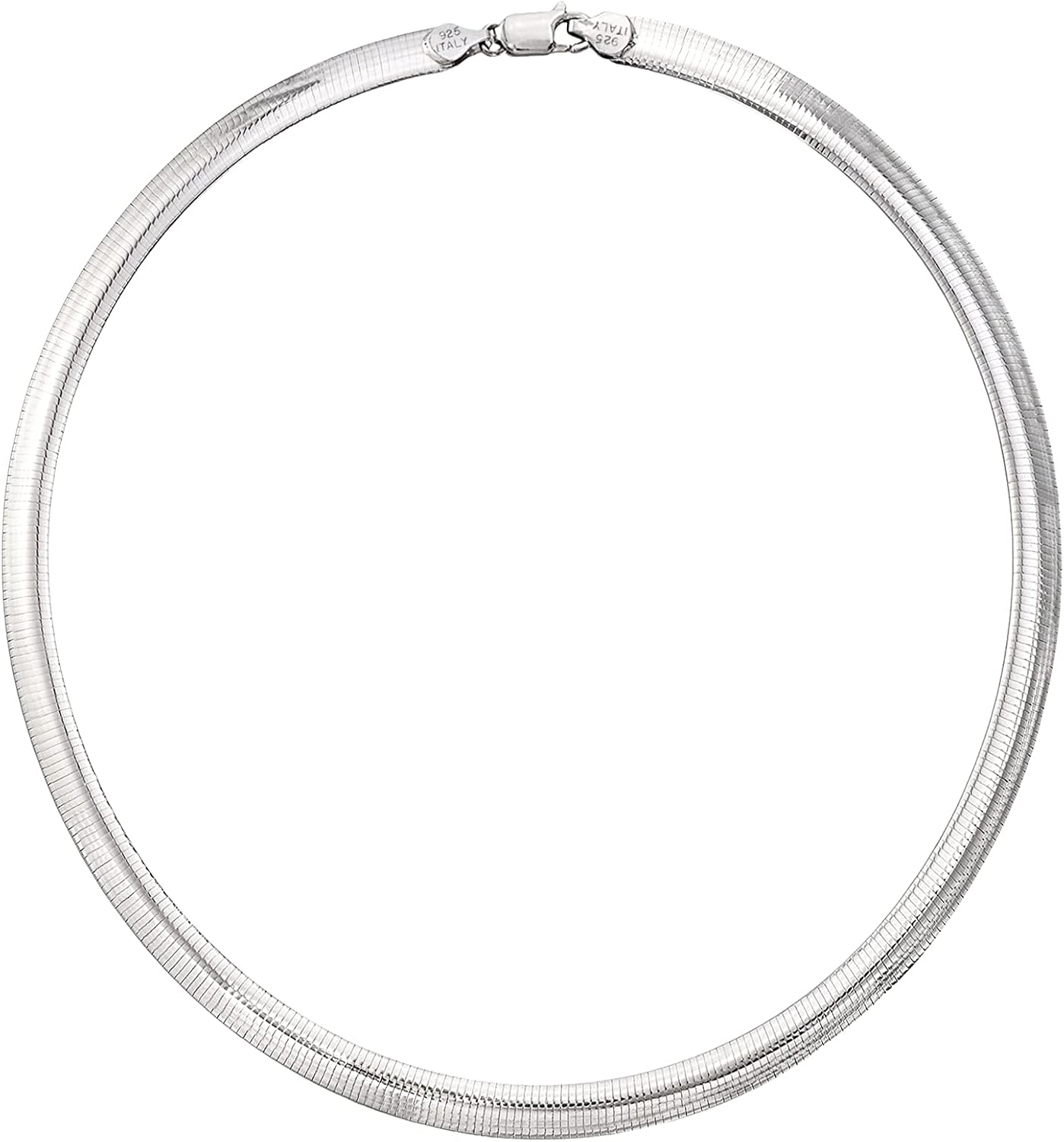 Savlano 925 Sterling Silver 8MM Italian Solid Flat Omega Chain Necklace for Women - Made in Italy Comes With a Gift Box