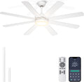 60 Inch Ceiling Fans with Lights - 8 Blades White Ceiling Fan Remote/APP Control, Dimmable, Reversible Ceiling Fan for Indoor/Covered Outdoor