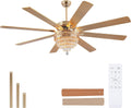 72 Inch Golden Crystal Ceiling Fan Fandelier with Lights,Large Modern Luxury Chandelier Ceiling Fans with Remote Control，Retro/Farmhouse Ceiling Fan with Light Fixture For Dining Room,Living Room