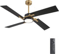WINGBO 54 Inch Ceiling Fan with Light and Remote, 4 Plywood Blades, 6-Speed Reversible DC Motor, Dimmable, 3CCT, Farmhouse Ceiling Fan for Bedroom Living Room Kitchen, Brass and Black