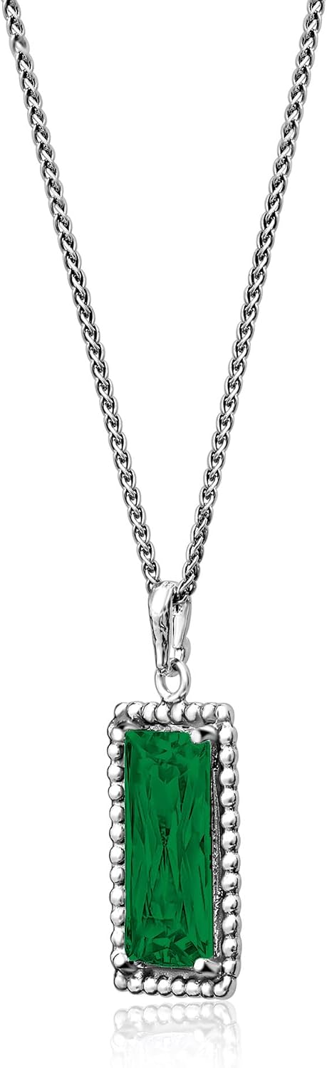 JEAN RACHEL JEWELRY 925 Sterling Silver Necklace for Women - Baguette with Cubic Zirconia Vintage Design - Hypoallergenic, Lead & Nickel Free - Artisan Handcrafted Statement Necklace