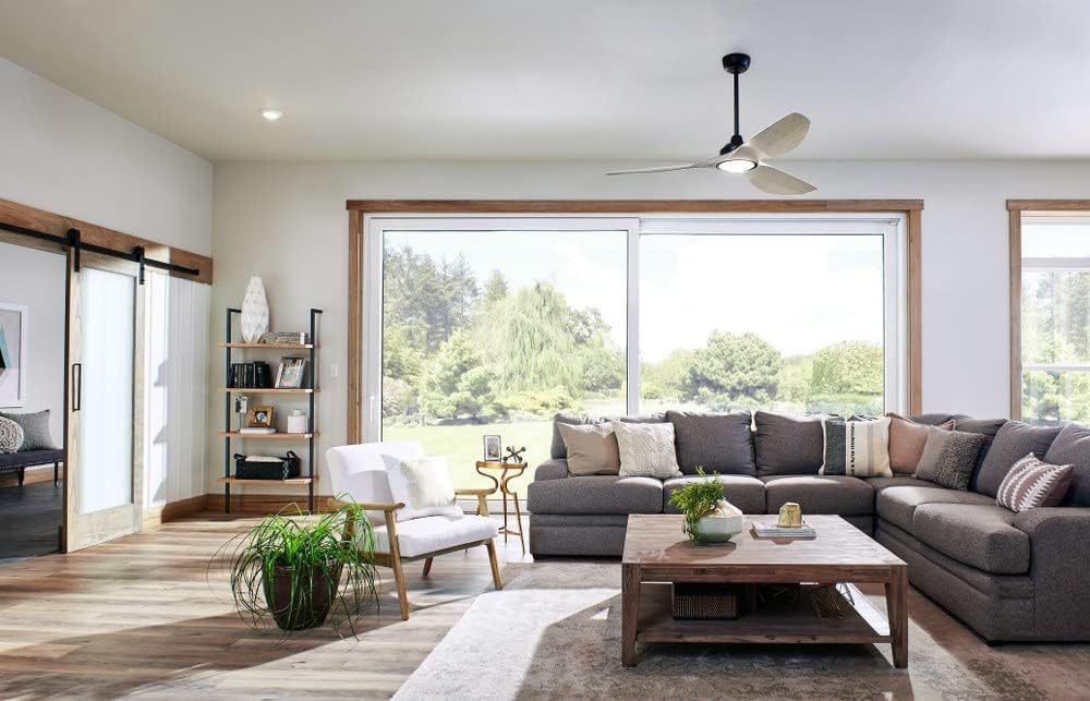 KICHLER 300365MWH Protruding Mount, 3 walnut Blades Ceiling fan with 23 watts light, Matte White