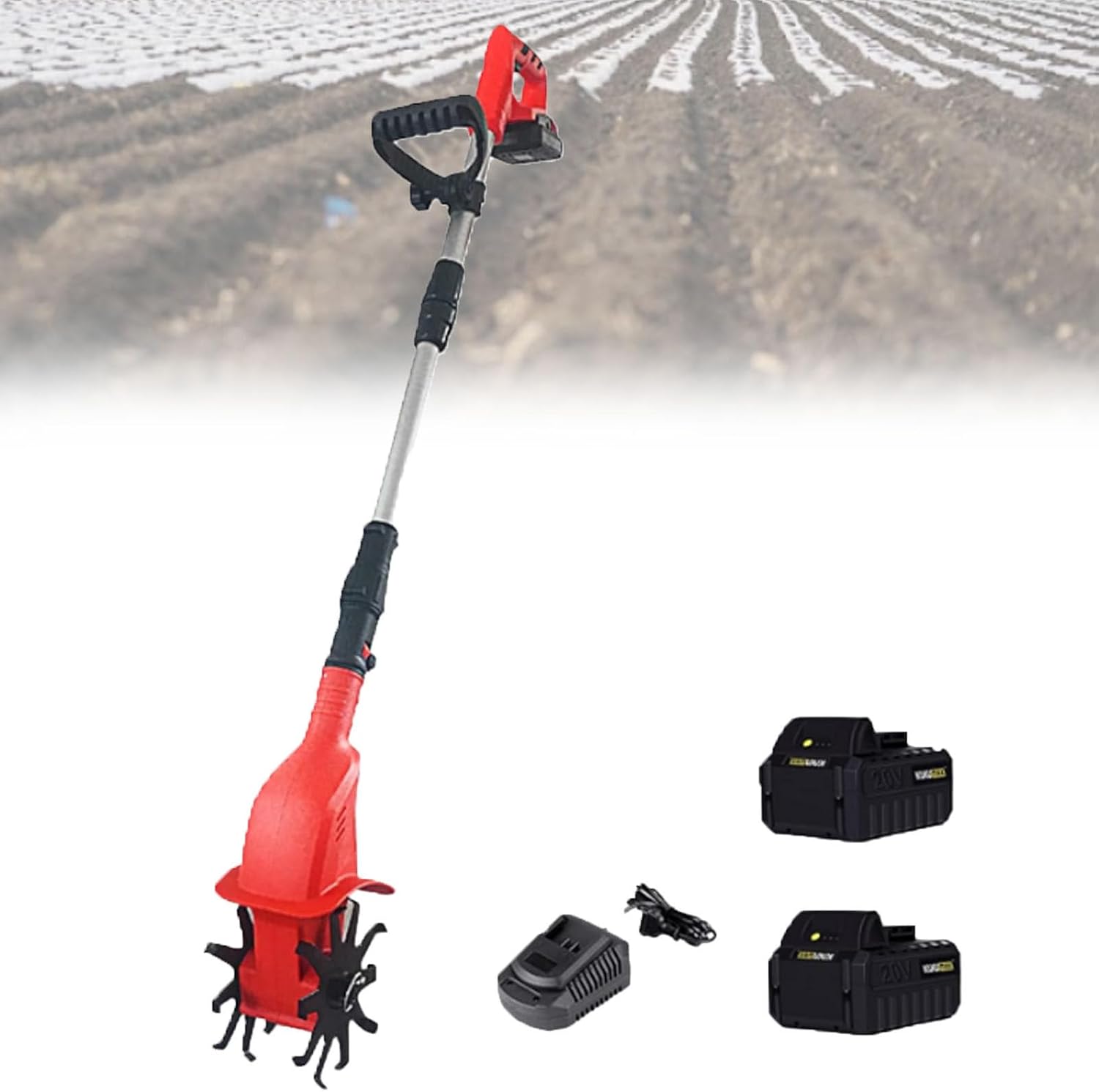 Cordless Rotavator, Handheld Electric Garden Tiller/Rotavator, 4000mah Battery Powered Soil Cultivator,20v Fast Charge Gardening Tool,4000mA×2