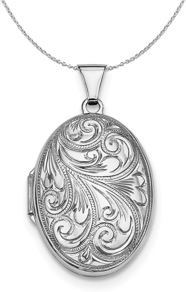 The Black Bow Sterling Silver 26mm Reversible Scroll Oval Locket Necklace