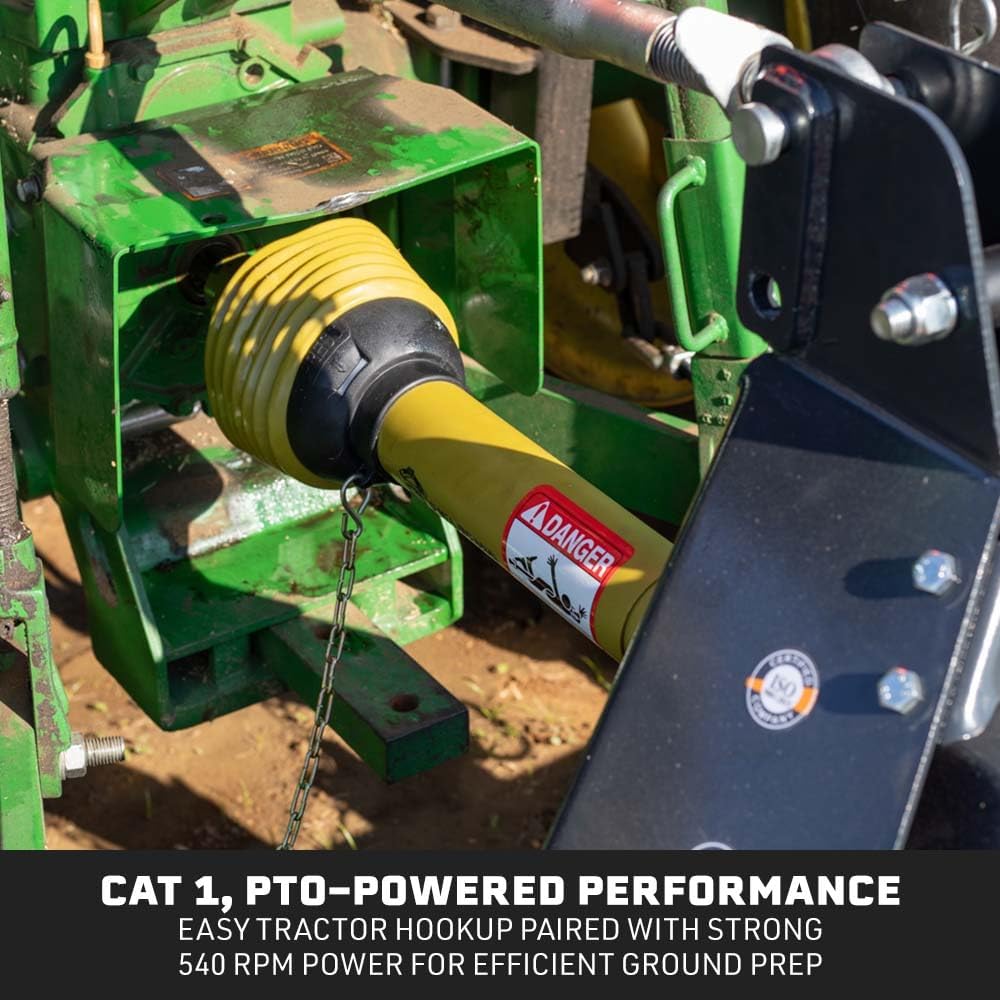 Titan Attachments 3 Point 60' Rotary Tiller Attachment Fits Cat 1 Tractors, Charcoal Finish, Single Speed PTO Driven Cultivator with a 540 RPM Gearbox, Replaceable L-Shaped Tines Work 5' Deep