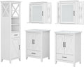 Bush Home Key West 48W Double Vanity Set with Sinks, Medicine Cabinets and Linen Tower in White Ash