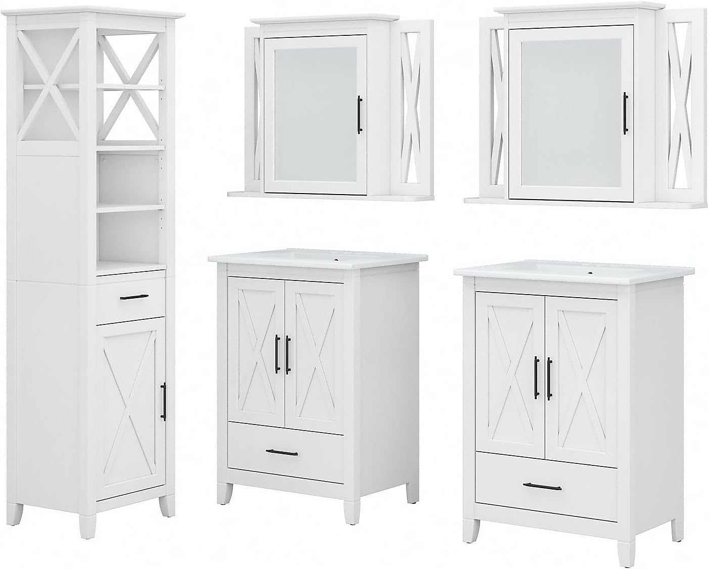 Bush Home Key West 48W Double Vanity Set with Sinks, Medicine Cabinets and Linen Tower in White Ash