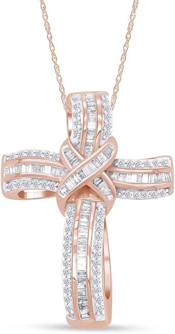 Infinity Cross Diamond Pendant Necklace for Women & Men, 1.00 Cttw Natural or Lab-Grown Diamond in 14K Gold Over 925 Sterling Silver, Religious Christian Jewelry Gift with 18' Chain