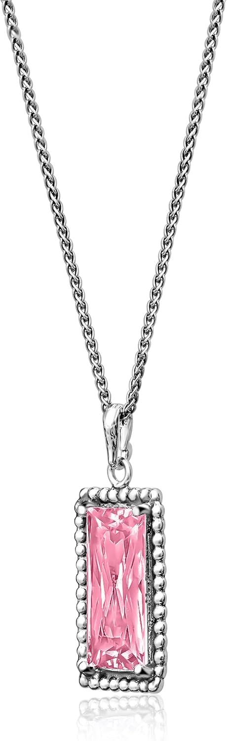 JEAN RACHEL JEWELRY 925 Sterling Silver Necklace for Women - Baguette with Cubic Zirconia Vintage Design - Hypoallergenic, Lead & Nickel Free - Artisan Handcrafted Statement Necklace