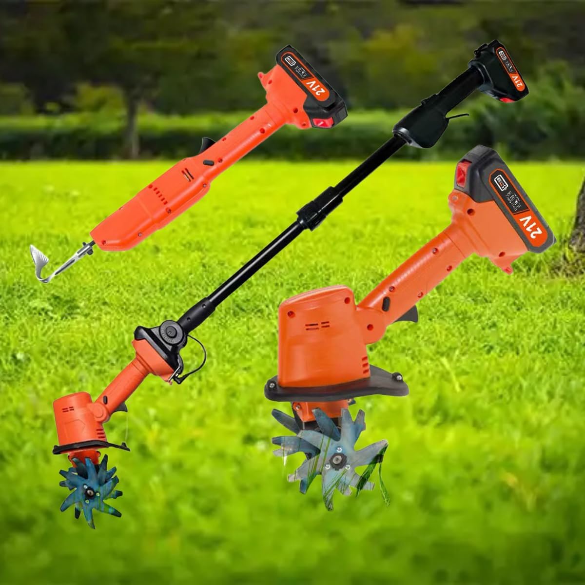 21V Cordless Electric Garden Tiller,Electric Mini Digging Hoe,Lightweight Cultivator with Manganese Steel Blades,Dual Safety Switch,for Weeding(Electric Hoe)
