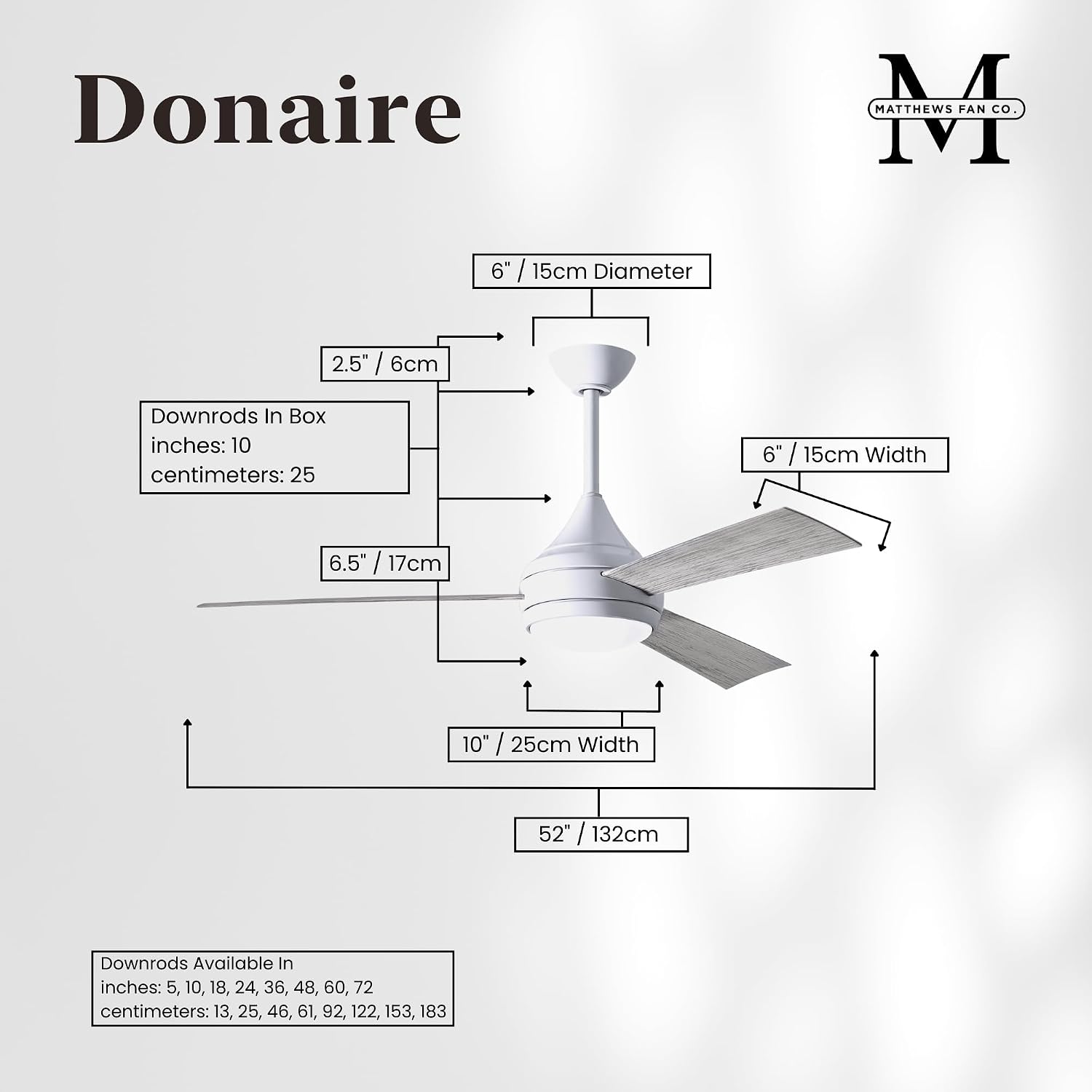 Matthews DA-WH-BW Donaire Outdoor Wet/Salt Water Rated 52' Marine-Grade Coastal Ceiling Fan with LED Light & Remote, Gloss White with Barn Wood Tone