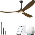 70 Inch Smart Ceiling Fan with Light, Large Farmhouse Ceiling Fans with Lights 3 Wood Blade Quiet Reversible DC Motor, Rustic Indoor Outdoor Ceiling Fans for Patios Porch, Remote/APP/Voice Control