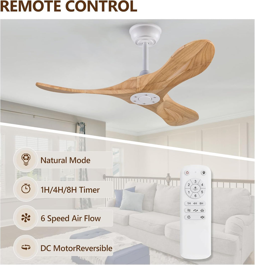 36 Inch Ceiling Fan no Light with Remote, Ceiling Fans without Lights, 3 Wooden Blades,Reversible DC Motor,6 Speeds,Outdoor Indoor Ceiling Fan for Patio Bedroom Farmhouse