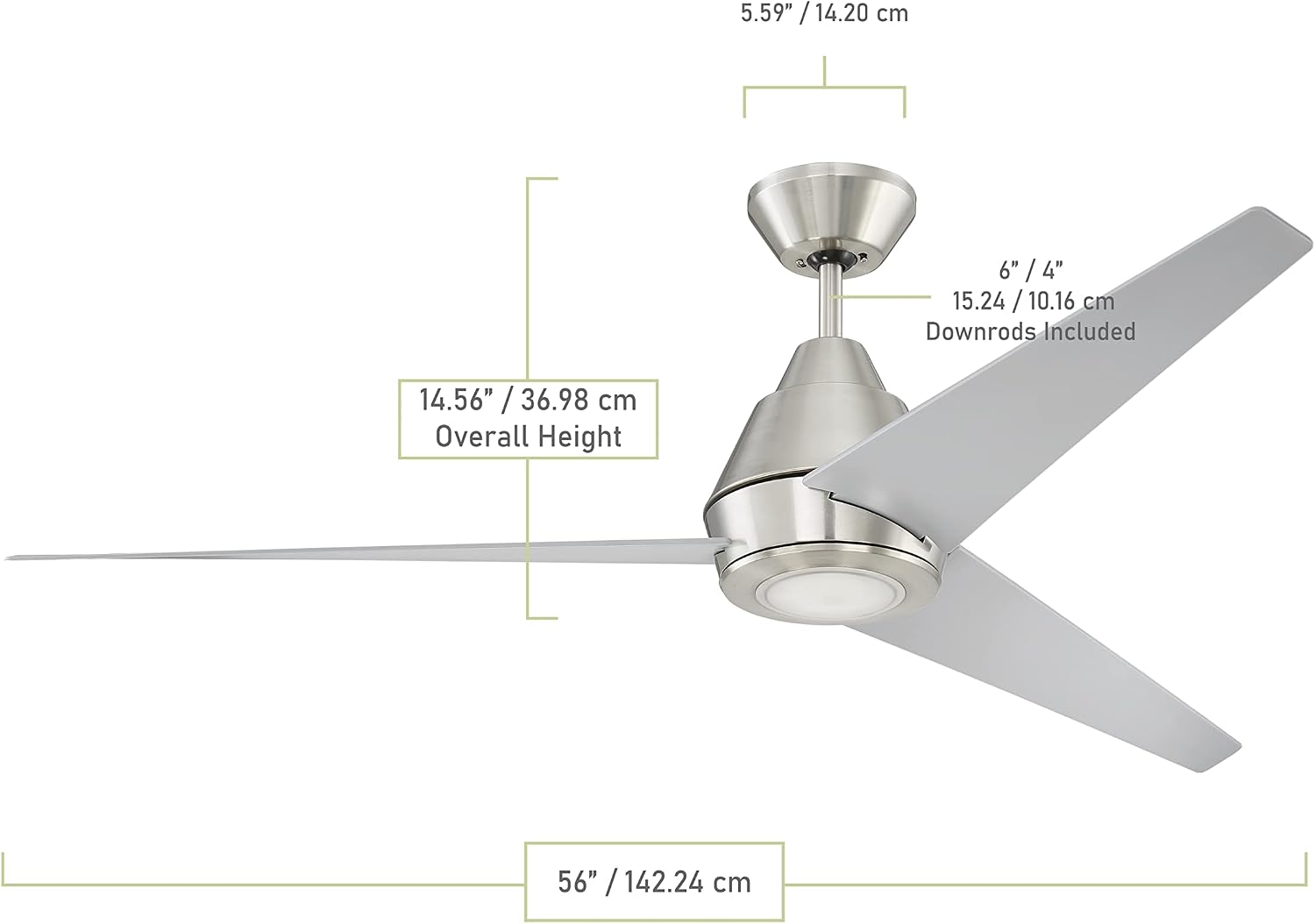 Craftmade Outdoor Ceiling Fan with LED Light ACA56BNK3 Acadian 56 Inch WET Patio with Wall Control, Brushed Nickel
