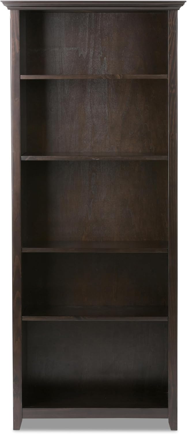 SIMPLIHOME Amherst Desk and Bookcase Bundle - 54 inch Wide Solid Wood Desk with Drawers and 30 inch Wide 5-Shelf Bookcase in Hickory Brown, Transitional Home Office Furniture (Set of 2)