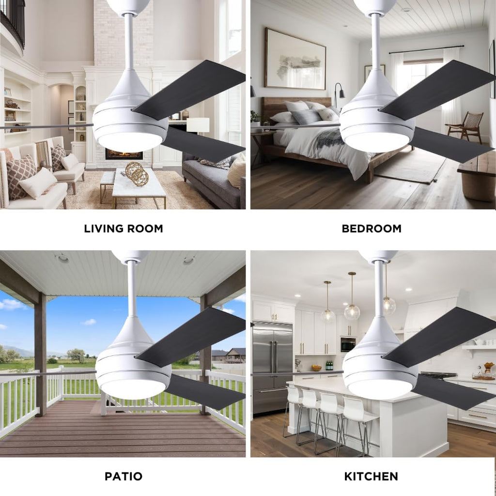 Matthews DA-WH-BB Donaire Outdoor Wet/Salt Water Rated 52' Marine-Grade Coastal Ceiling Fan with LED Light & Remote, Gloss White with Brushed Bronze