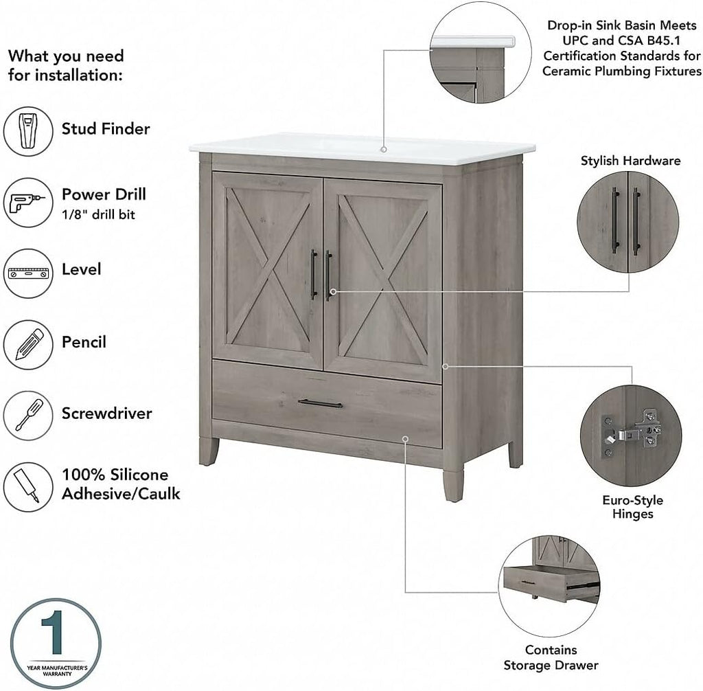 Double Vanity Set with Sinks, Medicine Cabinets, Linen Tower by Bush Home