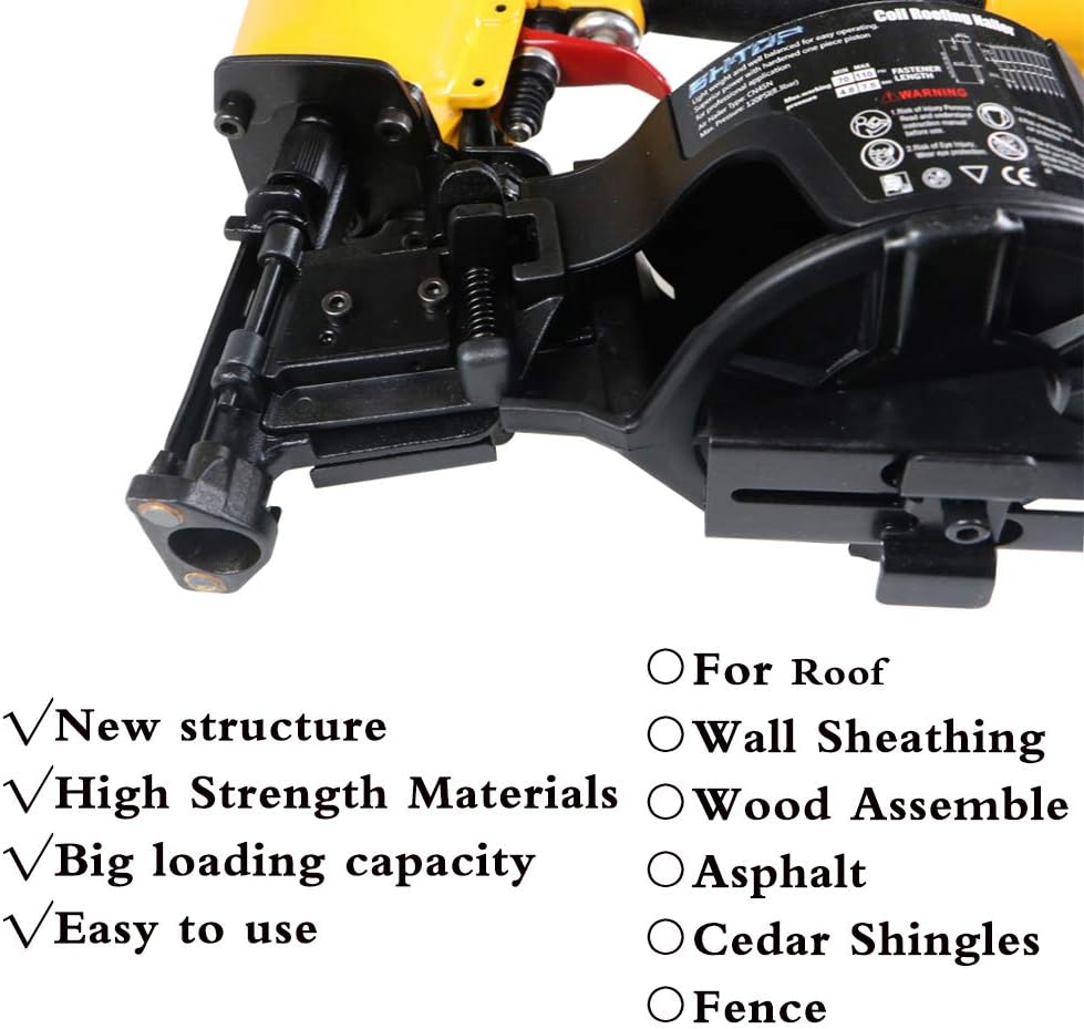CN45N Roofing Nailer, 15 Degree Roofing Nail Gun, 3/4-Inch to 1-3/4-Inch Coil Nails, 120-pcs Load Capacity Coil Nailer in Orange