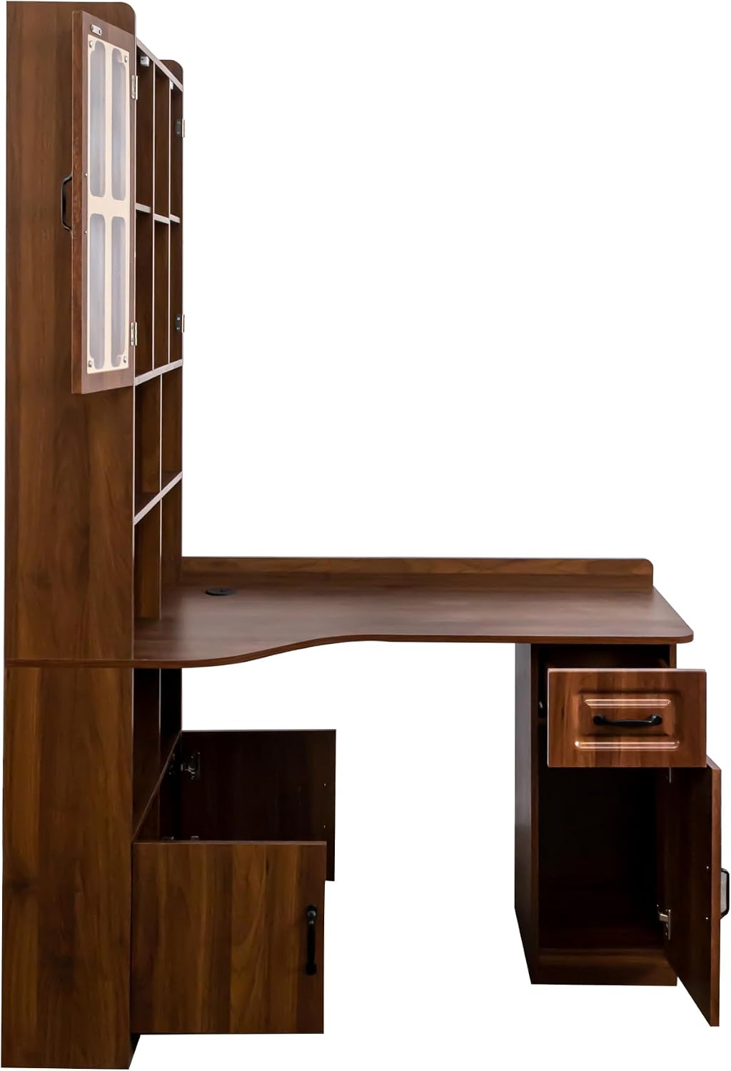 Jmyab L-Shaped Corner Computer Desk for Home Office, Study Modern Style Table with Drawer, Bookshelf Hutch Study Table, 2-in-1 L-Shaped Design, Large Working Space, Walnut