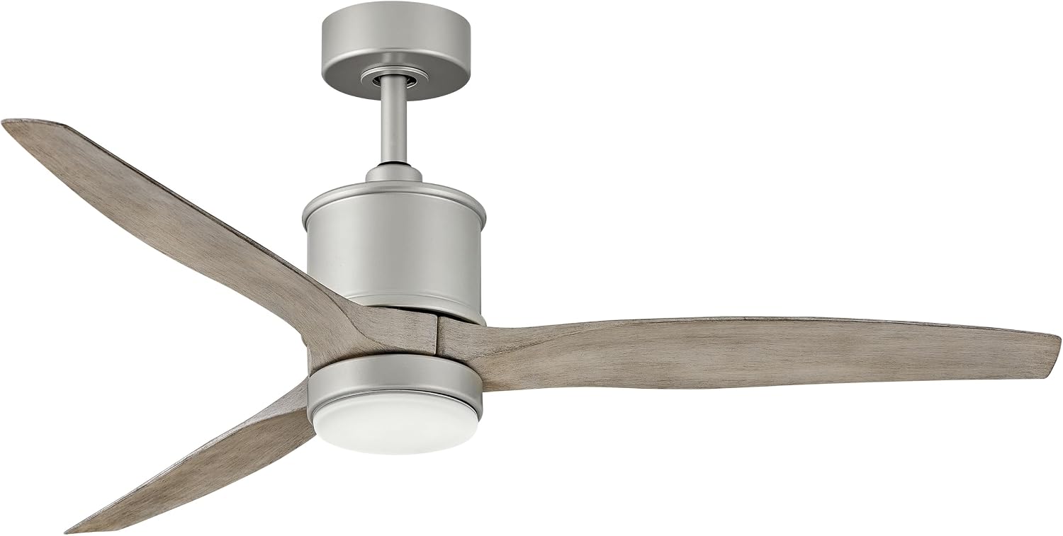 Hinkley Hover 60' Indoor/Outdoor Smart Ceiling Fan with Light and Remote, Modern Propeller Style with Composite Fan Blades, Integrated LED, Brushed Nickel and Weathered Wood