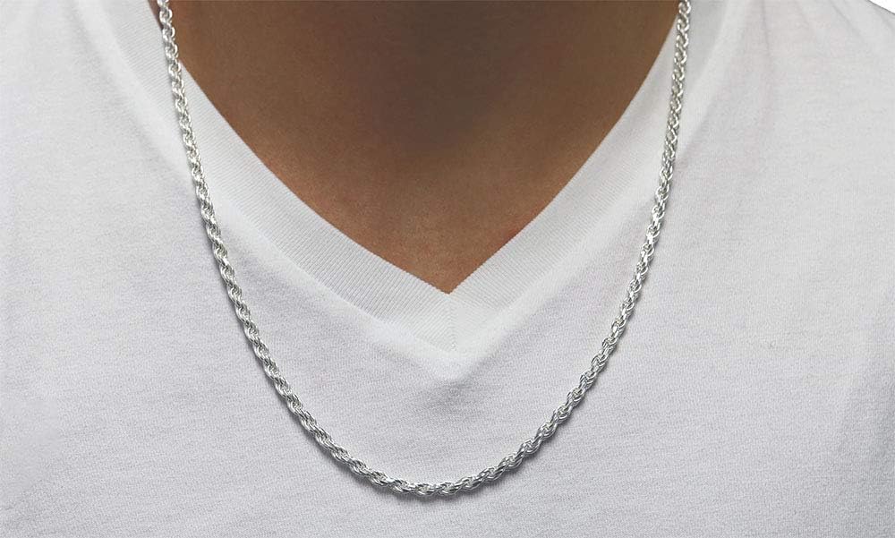 ARGENTO REALE Sterling Silver Diamond Cut Rope Chain Necklace, 1MM 2MM 3MM 4MM 5MM 6MM 7.5MM Braided Rope Chain Necklace, 925 Sterling Silver Necklace
