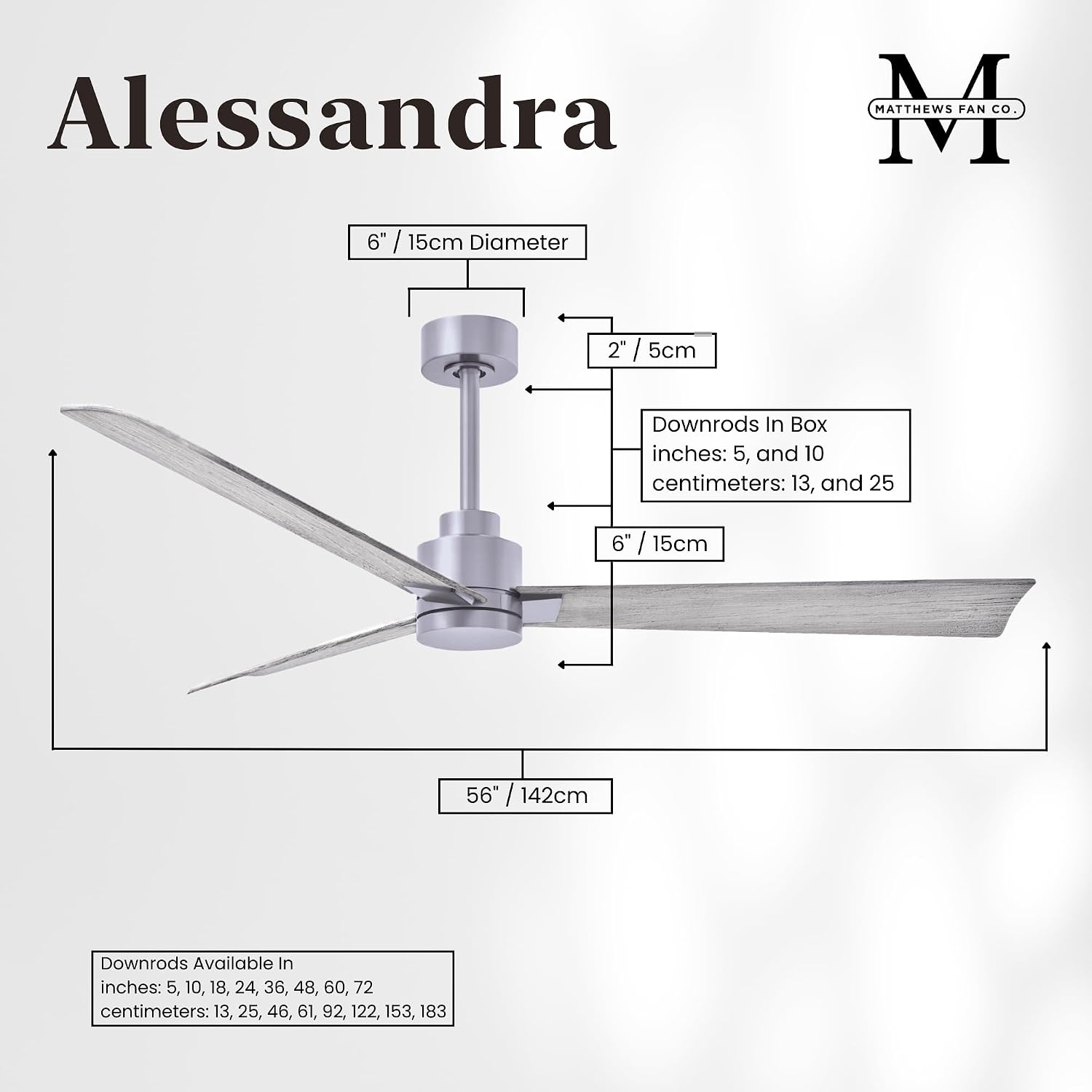 Matthews AK-BN-BW-56 Alessandra Wet Rated 56' Outdoor Ceiling Fan without Light, Remote Included, Silent DC Motor, Brushed Nickel with Barn Wood Tone
