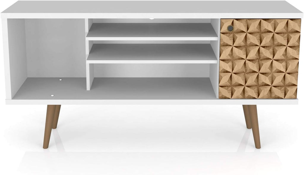 Manhattan Comfort Liberty Mid Century Modern TV Stand for Televisions up to 50 Inches, Bedroom and Living Room Entertainment Center with Storage, Shelves, and Cabinet, 53' Wide, White/3d Print