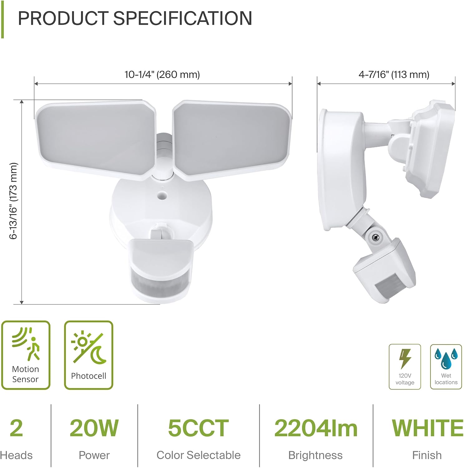 ASD LED Motion Sensor Outdoor Lights, 20W 5 CCT Flood Lights Outdoor, Dusk to Dawn Motion Lights for Outside with Photocell, Wired Security Lighting for Porch, House, Garage, UL DLC, White, 8 Pack