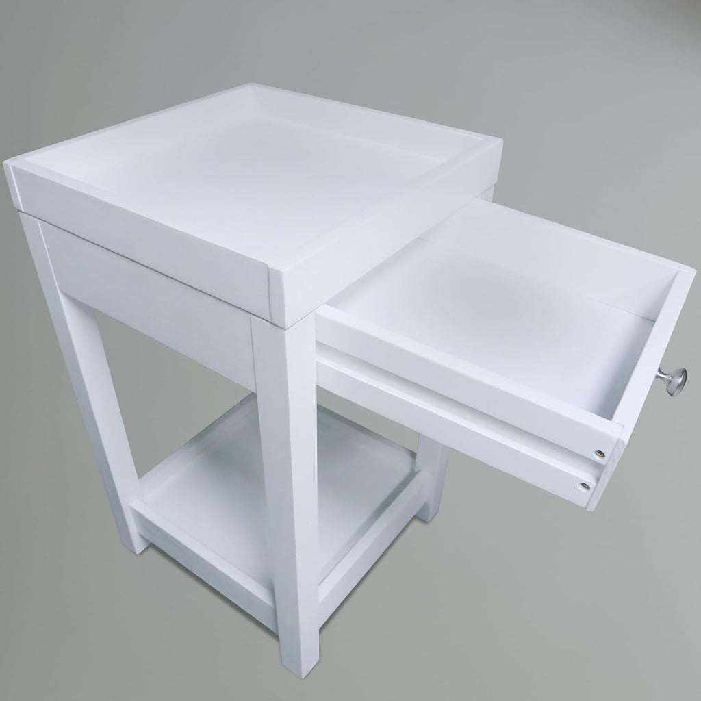 Casual Home Solid Wood Bath Tray Side Table with Drawer, White