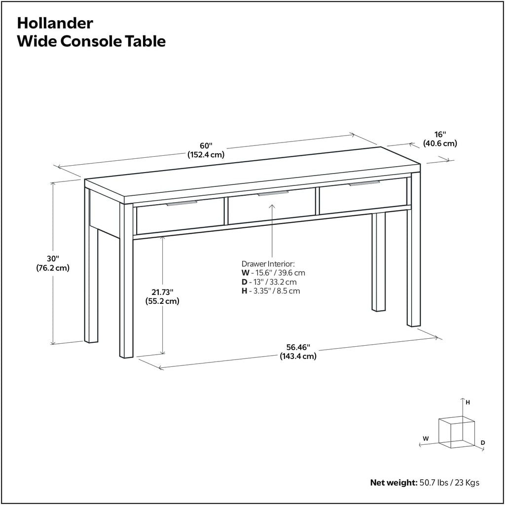 SIMPLIHOME Hollander Console Table - 60 Inch Wide Solid Wood Sofa Table in Black, Contemporary Storage Table for Entryway or Living Room with 3 Drawers and Sleek Metal Hardware