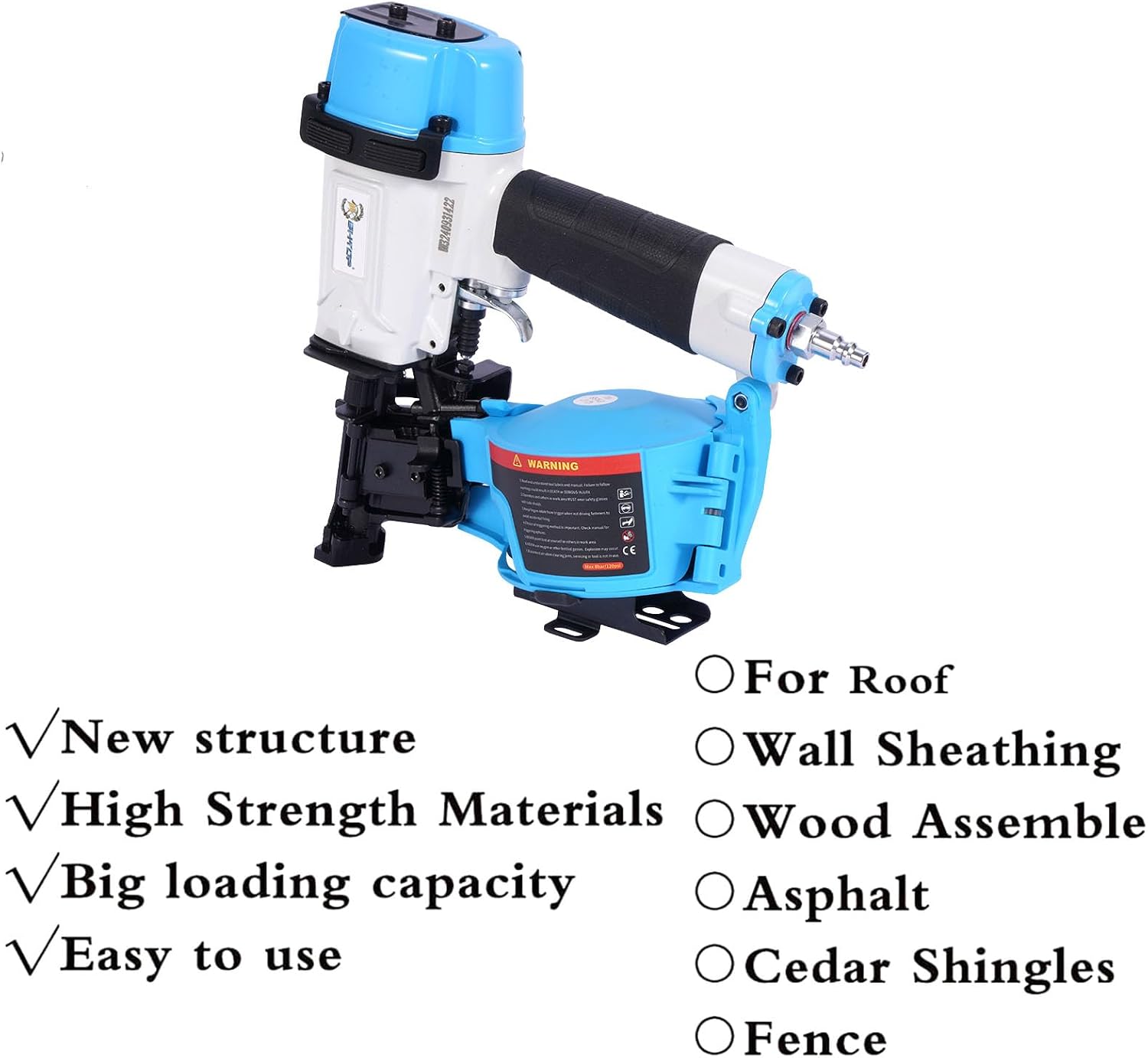 Guatemala Style CN45N Roofing Nailer, 15 Degree Roofing Nail Gun, 3/4-Inch to 1-3/4-Inch Coil Nails, 120-pcs Load Capacity Coil Nailer