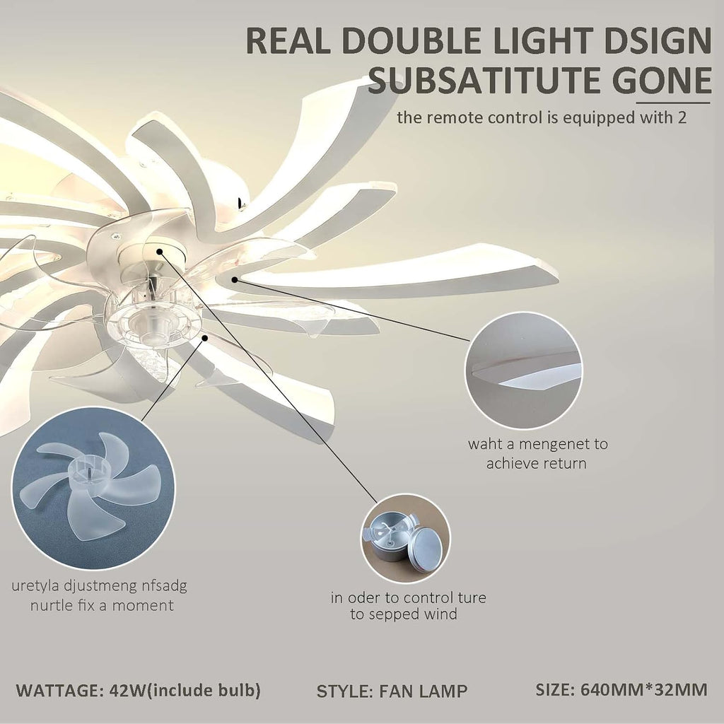 Modern Reversible Ceiling Fan with Dimmable LED Lights Smart Alexa & APP Control 6-Speed Remote Timer Stylish Black Flower Design for Living Room Bedroom (White)