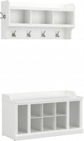 Kathy Ireland Home by Bush WDL004WAS 21-Inch Shoe Storage Bench and Coat Rack with 12 Shelves, White Ash