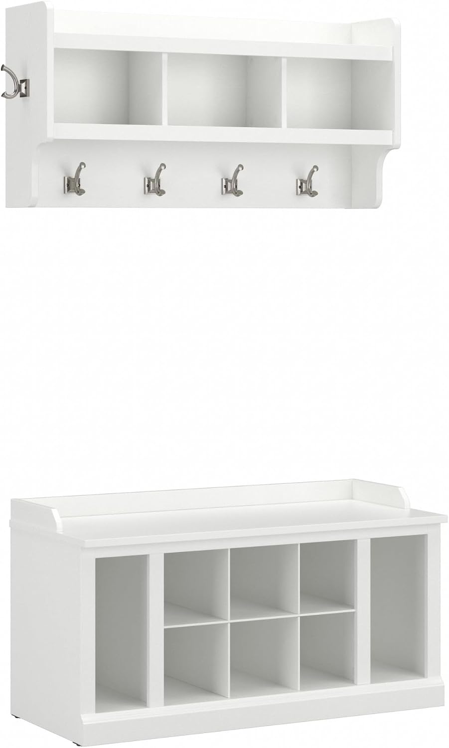 Kathy Ireland Home by Bush WDL004WAS 21-Inch Shoe Storage Bench and Coat Rack with 12 Shelves, White Ash