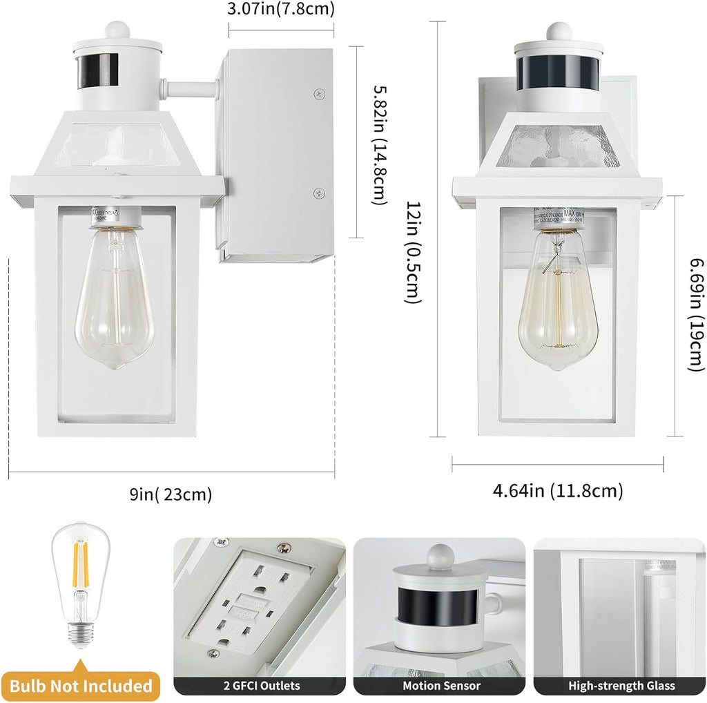 Yisuro Porch Lights with GFCI Outlet, Dusk to Dawn Motion Sensor Outdoor Light, 3 Lighting Modes Exterior Fixture, Outside for House Front Door Patio Garage(2 Pack White)