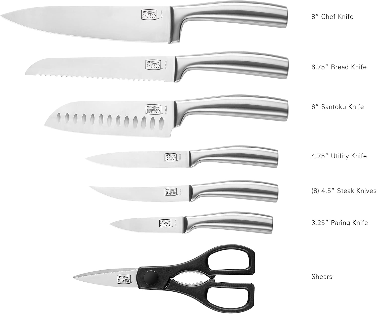 Chicago Cutlery Malden (16-PC) Kitchen Knife Block Set With Wooden Block & Built-In Sharpener, Contoured Handles and Sharp Stainless Steel Professional Chef Knife Set & Scissors
