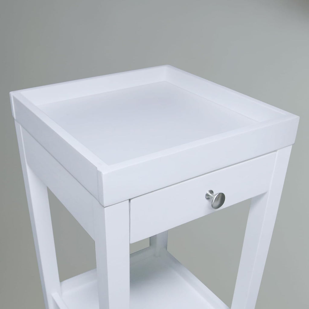 Casual Home Solid Wood Bath Tray Side Table with Drawer, White