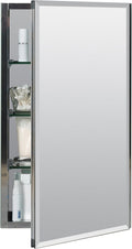 Zenna Home Bathroom Medicine Cabinet with Mirror, Frameless Bathroom Wall Cabinet with Rustproof Aluminum Body, 3 Adjustable Glass Shelves, Recessed or Surface Wall Mount Installation, 15 x 26 Inches