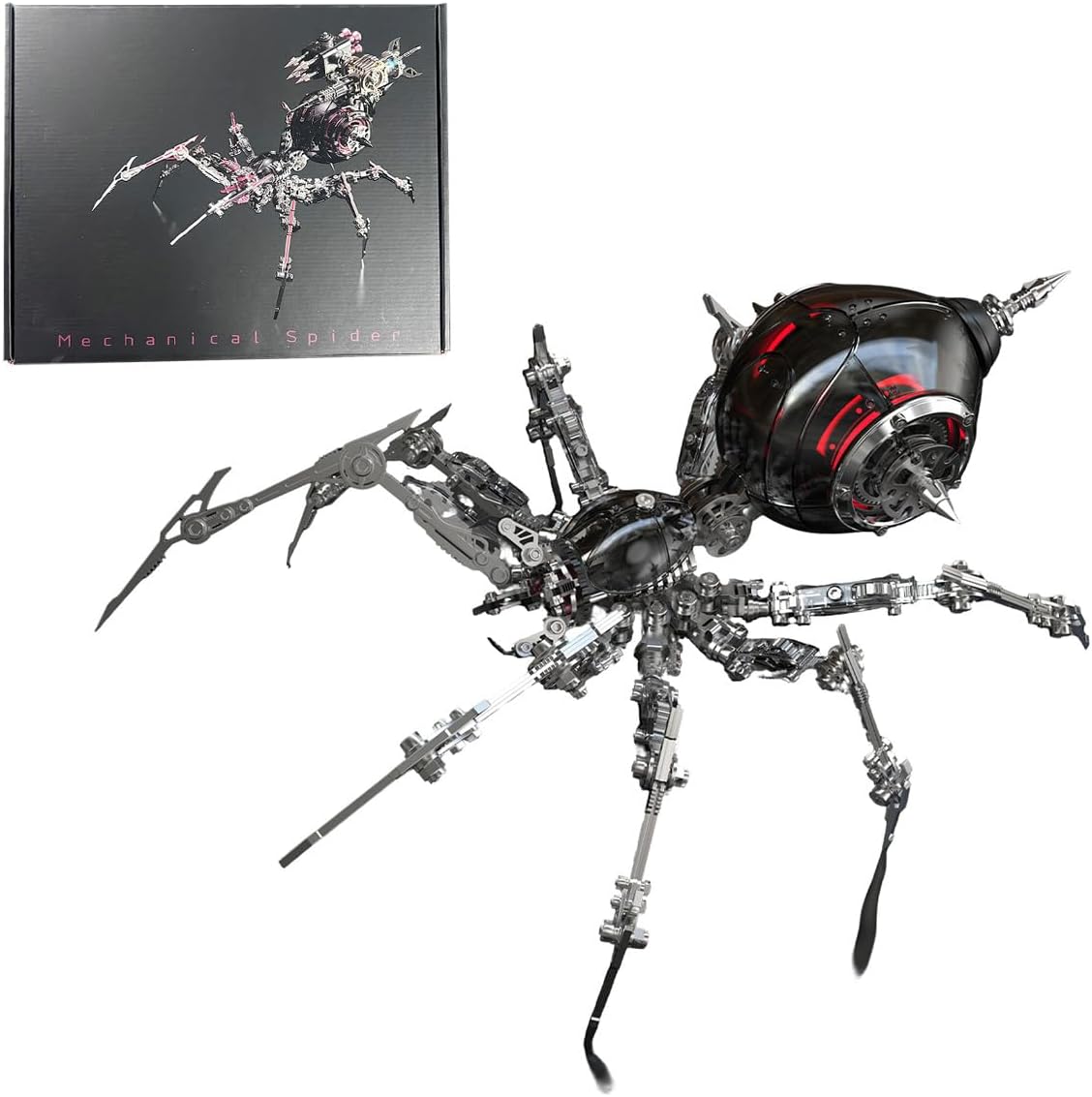 3D Metal Puzzle Spider Model Kit for Adults with Light, 602 PCS Mechanical Metal War Spider Steampunk Animal DIY Assembly Jigsaw Puzzle Model Desk Gifts for Adults