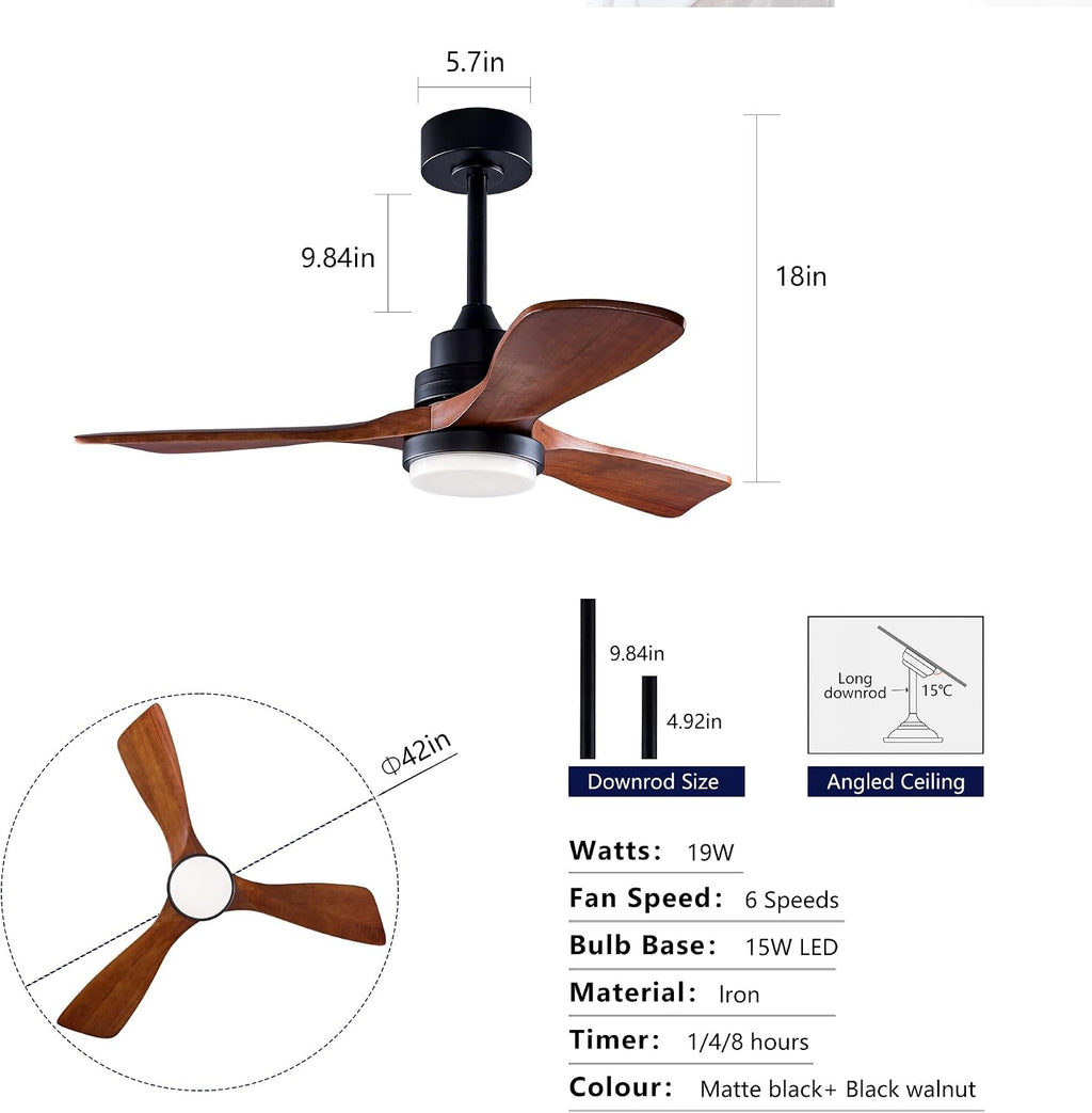Havemies 42' Outdoor Ceiling Fan with Light - Farmhouse Wood Blades, Silent DC Motor & Remote, Damp-Rated Patio Fan, Reversible 3-Blade Design for Covered Porch