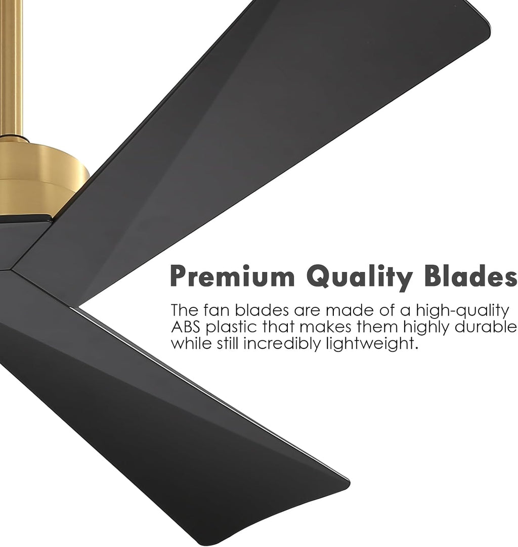 WINGBO 52' DC Ceiling Fan without Lights, Brass and Black Ceiling Fan with Remote, 3 ABS Plastic Blades, 6 Speed Reversible DC Motor, Ceiling Fans No Light for Kitchen Bedroom Living Room