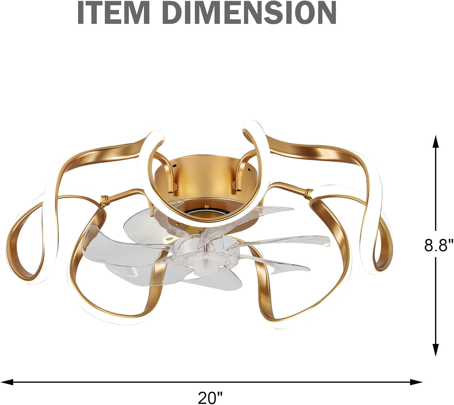 Bella Depot Modern Gold Ceiling Fan, Low Profile Chandelier Fan with Light, Flush Mount LED Ceiling Fan with Dimmable 3 Color LED Lights, Reversible, Timing, APP Control for Bedroom Kitchen