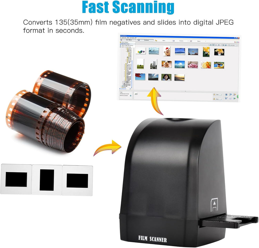 Film Scanner Transfer Machine, Slide Negative Scanner, Convert 35mm/135mm Film Slide to 8MP JPEG Photos, Support Image Preview/Playback/Editing Function, for Gift to Friends, Lover, Family