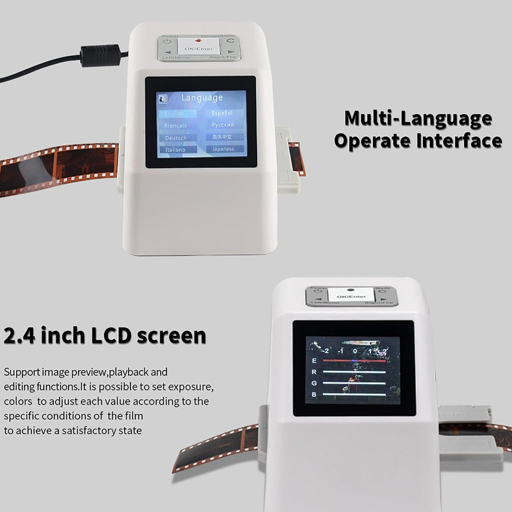 Slide Negative Scanner, Film Scanner Transfer Machine with 2.4' LCD Screen, Converts 135mm/126/110kpk/Super 8 Film Negatives Slides to 20 Megapixel JPEG Images, for Gift, Family Gathering