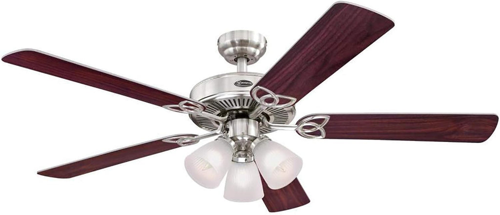 Ciata Lighting 52 Inch Vintage Indoor Ceiling Fan with Dimmable LED Light Fixture and Frosted Ribbed Glass in Brushed Nickel Finish with Reversible Rosewood/Light Maple Blades