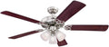 Ciata Lighting 52 Inch Vintage Indoor Ceiling Fan with Dimmable LED Light Fixture and Frosted Ribbed Glass in Brushed Nickel Finish with Reversible Rosewood/Light Maple Blades