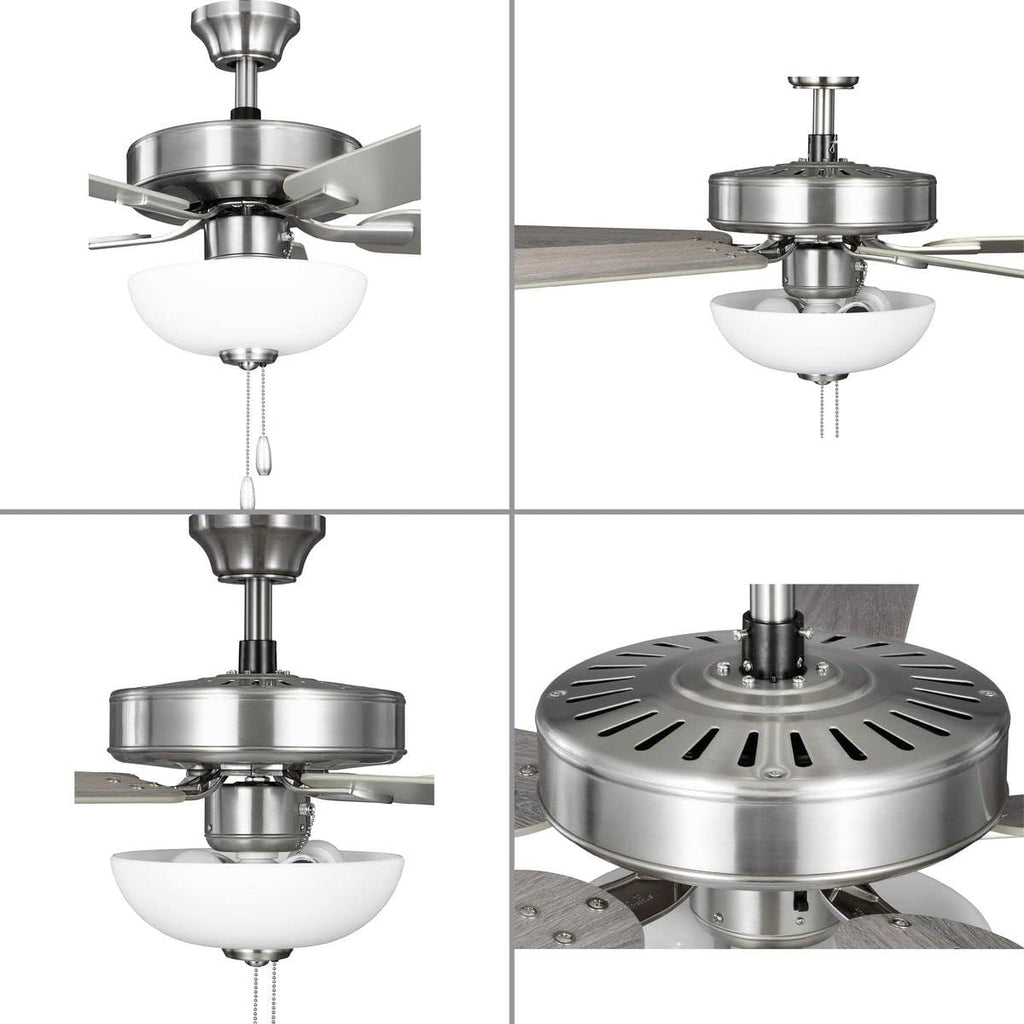 Progress Lighting AirPro 52 in. Brushed Nickel 5-Blade AC Motor Transitional Ceiling Fan with Light
