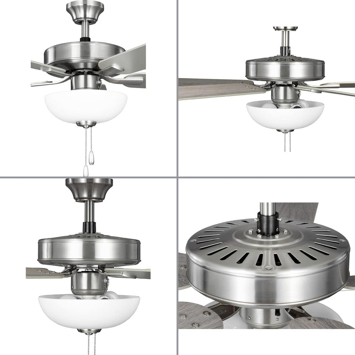 Progress Lighting AirPro 52 in. Brushed Nickel 5-Blade AC Motor Transitional Ceiling Fan with Light