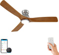52' Smart Low Profile Ceiling Fans with Dimmable Lights Remote, Whisper-Quiet DC Motor,Outdoor Indoor Flush Mount Ceiling Fan,Control with WIFI Alexa App,3 Antique Solid Wood Blades,for Living Room